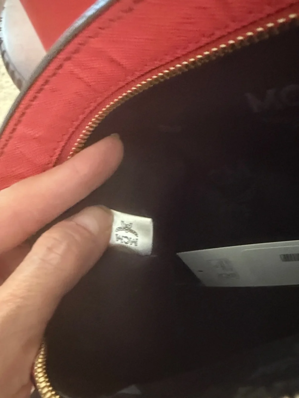 MCM Red Leather Tote Bag with Gold Accent - Picture 2 of 7